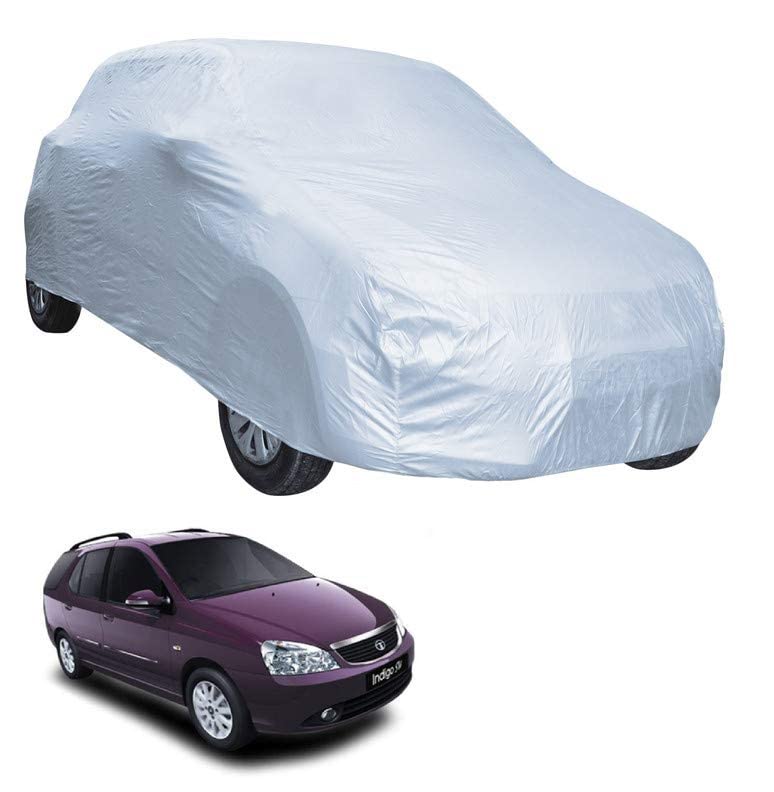 Image of Auto Hub Car Cover Compatible with Tata Indigo Marina with Mirror Pocket, Water Resistant, Triple Stitched, Indigo Marina Car Cover- Plain Silver