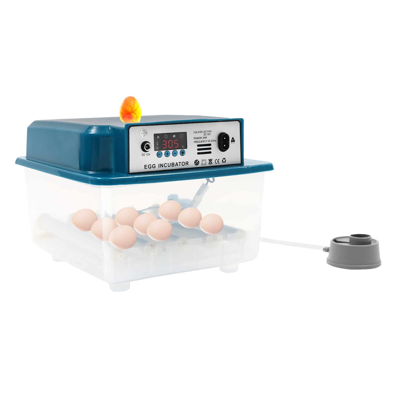 Macchina da incubazione automatica 16 uova, macchina da incubatrice digitale completamente automatica, incubatrice con indicatore di temperatura LED, per anatre di pollo, uccelli, oche