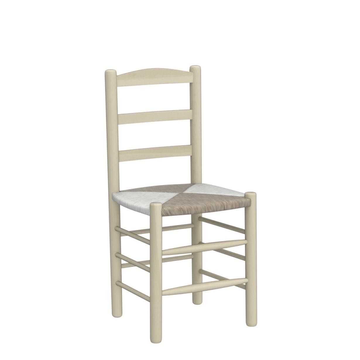 Silla Torneado Circular Asiento Tejido con Enea. Madera al Natural para Posterior Pintado. 45x40cm, Altura Asiento 45cm, Altura Total 92cm
