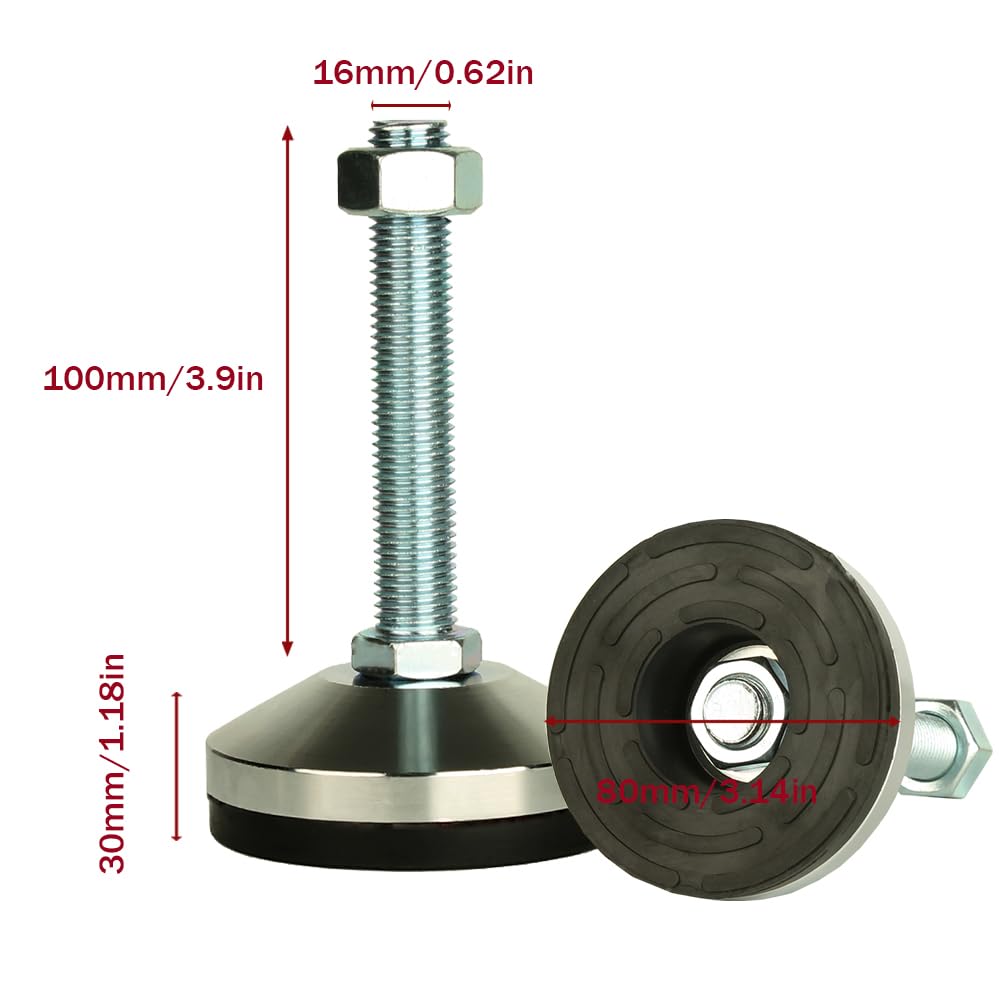 Stelvoeten 4 Pak Heavy Duty Nivelling Feet - 400kg. Laadvermogen - 304 Roestvrijstalen Verstelbare Voeten Levels For Machine, Werkbank, Zware Meubels (Color : Dia 80mm base, Size : M12x100mm