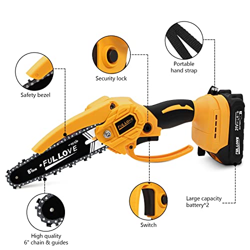 FULLOVE Akku Kettensäge Elektro, Mini Kettensäge mit Akku und Ladegerät Orange – Bild 4