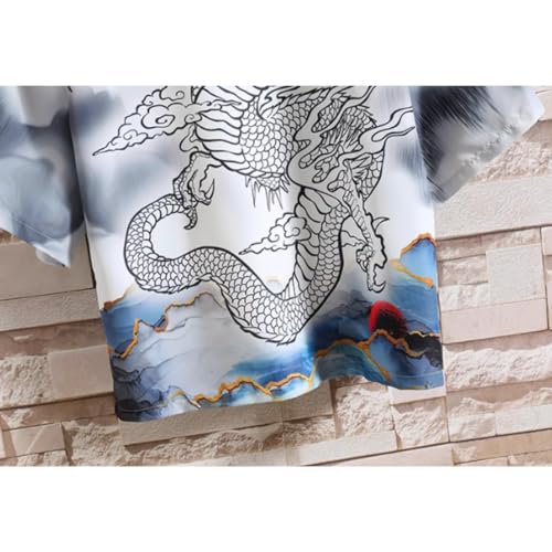 HZCX FASHON Mens Lightweight Chinese Painting Print Dragon Kimono Open Front Cardigan Yukata Robe Haori Jacket3