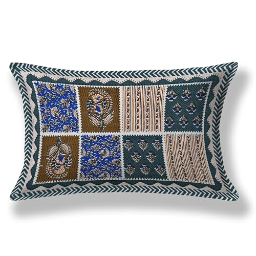 Image of 100% Cotton Single Bedsheet with 1 Pillow Cover | 240 TC Pure Cotton Flat Bed Sheet | Traditional Jaipuri Printed Bedding Set | Soft & Breathable | 60 x 90 Inch (Rangmahal Single 61)