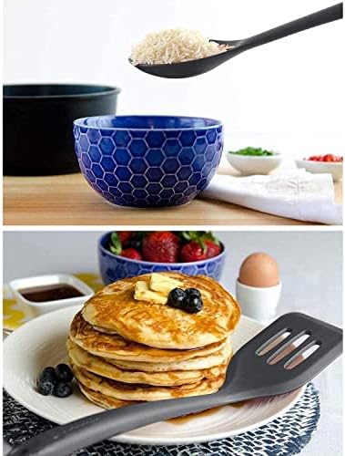 Black Kitchen Cooking Utensils Set 6 Piece Plastic Soft Touch Handles Turner Nonstick Spatula Spoon Heat Resistant Cookware Non-Scratch | BPA Free Plastic | Modern & Vibrant | Space Saving