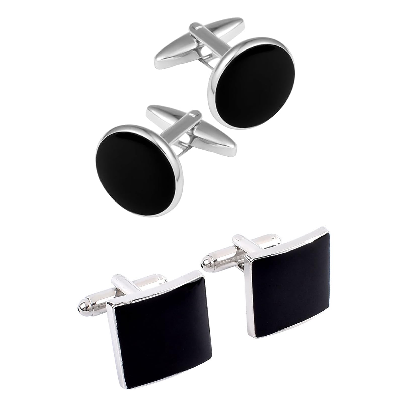 Eleganti Gemelli Da Uomo, 2 Paia, Classici Gemelli Neri, Gemelli Formali Da Uomo, Set Per Matrimoni, Affari E Occasioni Speciali-image