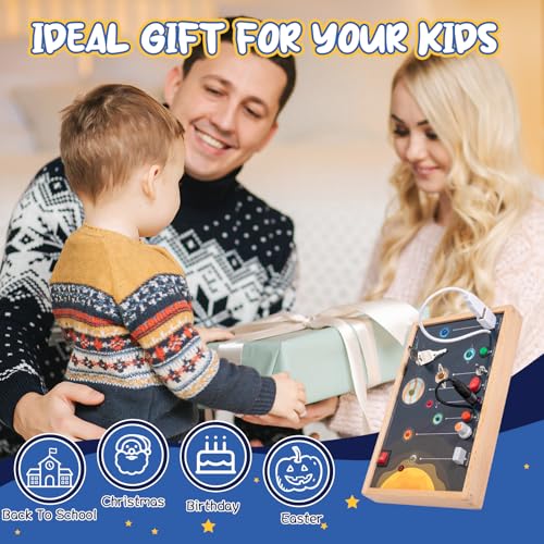 Image of Adena Montessori Solar System Busy Board, 1-6y | Safe wood, LED light switches & solar system theme. Boosts fine motor & sensory skills. Travel-friendly.