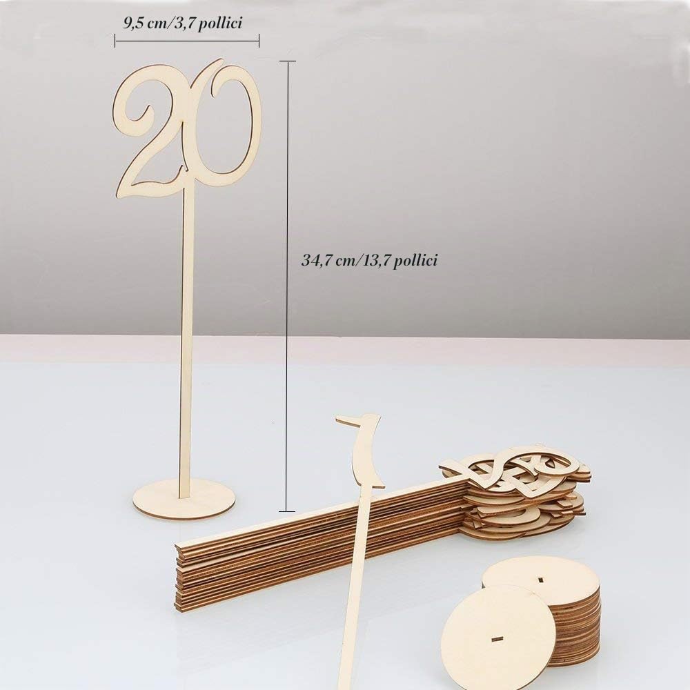 Youngine Numeri da 1 a 20 in legno con base di supporto per banchetti di nozze, feste, decorazione per la casa e il compleanno (alti)