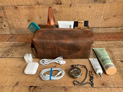 Hardiston Genuine Leather Handmade Toiletry Bag, Dopp Kit Organizer, Travel Pouch With Zipper Closure, Shaving & Grooming Kit, Fits Easily In Luggage (Large, Brown) #TOP1