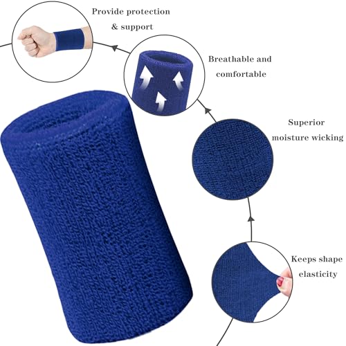 Image of 6 Inch Wrist Sweatbands Tennis Wrist Bands Absorbent Sweat Band for Men and Women Sport Long Wrist Bands, Breathable Cotton Athletic Sweatbands for Basketball, Workout, Running (4 Pack)