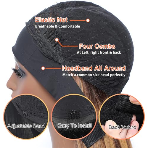 Image of Aiterina Straight Headband Wig Human Hair 4 /27 Highlight Headband Wigs for Black Women Machine Made Human Hair Wig 150% Density 4 /27 Highlight Wig 16 Inch