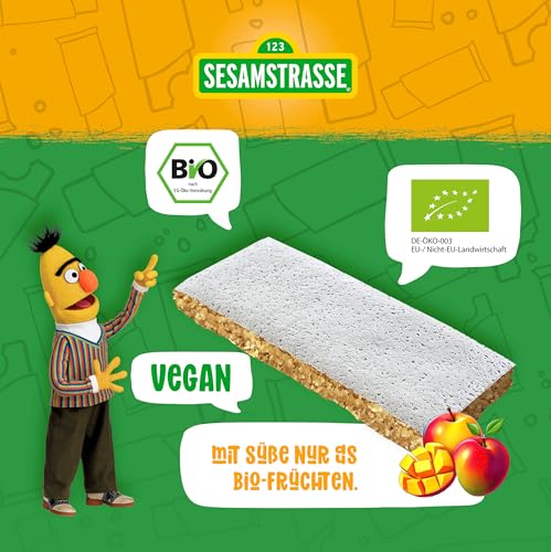 Sesamstrasse Bio Fruchtriegel Bert, mit Hafer, Apfel & Mango, 25er Pack (25 Stück x 25g), Großpackung auf Getreide Basis, Früchteriegel für Kinder ab 3 Jahren, bio, vegan