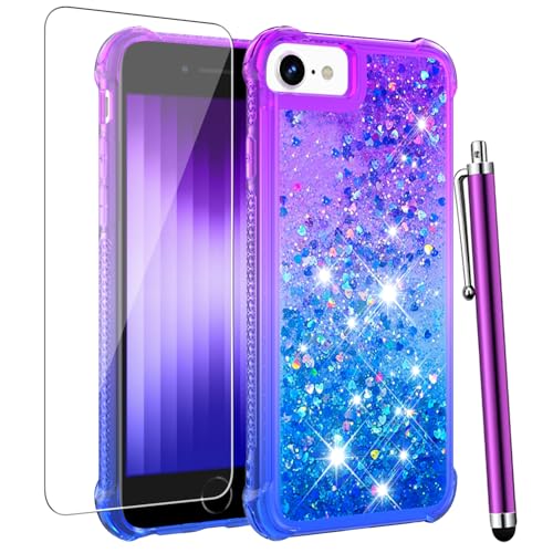 Coque iPhone 7 paillettes flottantes silicone souple et verre de protection