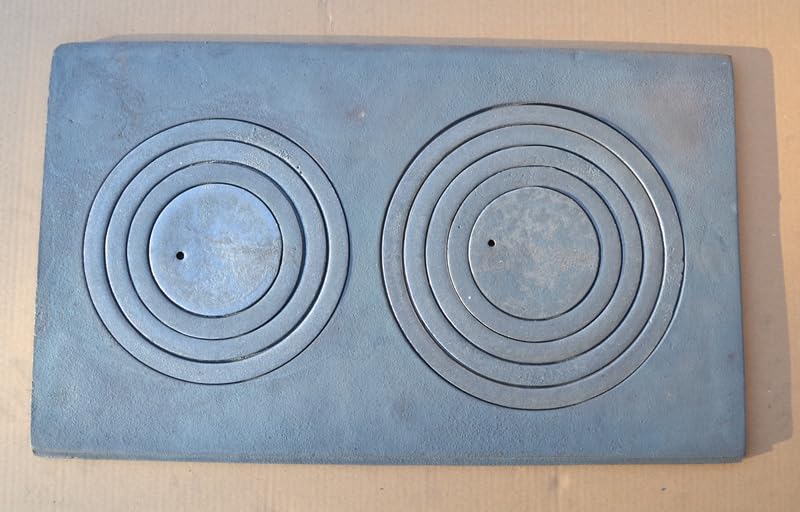 SEZAM Placa de fundición para horno con 2 agujeros, 65 x 37,5 cm, placa de carbón de hierro fundido gris