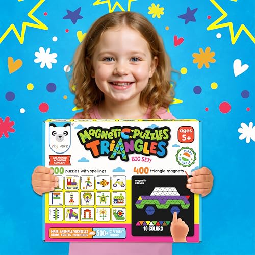 Image of PLAY PANDA Magnetic Puzzle Board with 400 Triangle Shapes & 200 Patterns for Kids