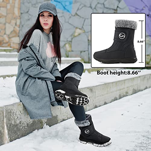 Snow Boots for Womens Winter Shoes: Warm Fur Lining Mid Calf Boots Women Anti Slip Waterproof Hook Loop Comfortable Outdoor Boot2