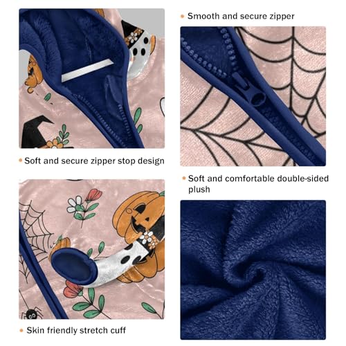 Halloween Ghosts Pumpkins Spiders Toddler Fleece Jacket Girl Boys Hooded Fleece Jacket Coat Warm Outwear Zip-up 3-10T3