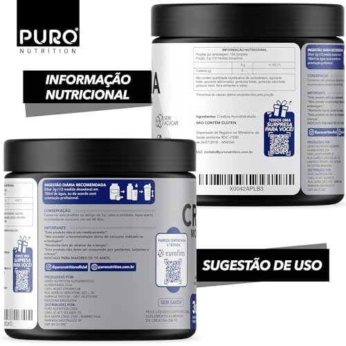 Creatina Monohidratada em Pó - 300g, Puro Nutrition, 100 Doses - Pura e Sem Sabor