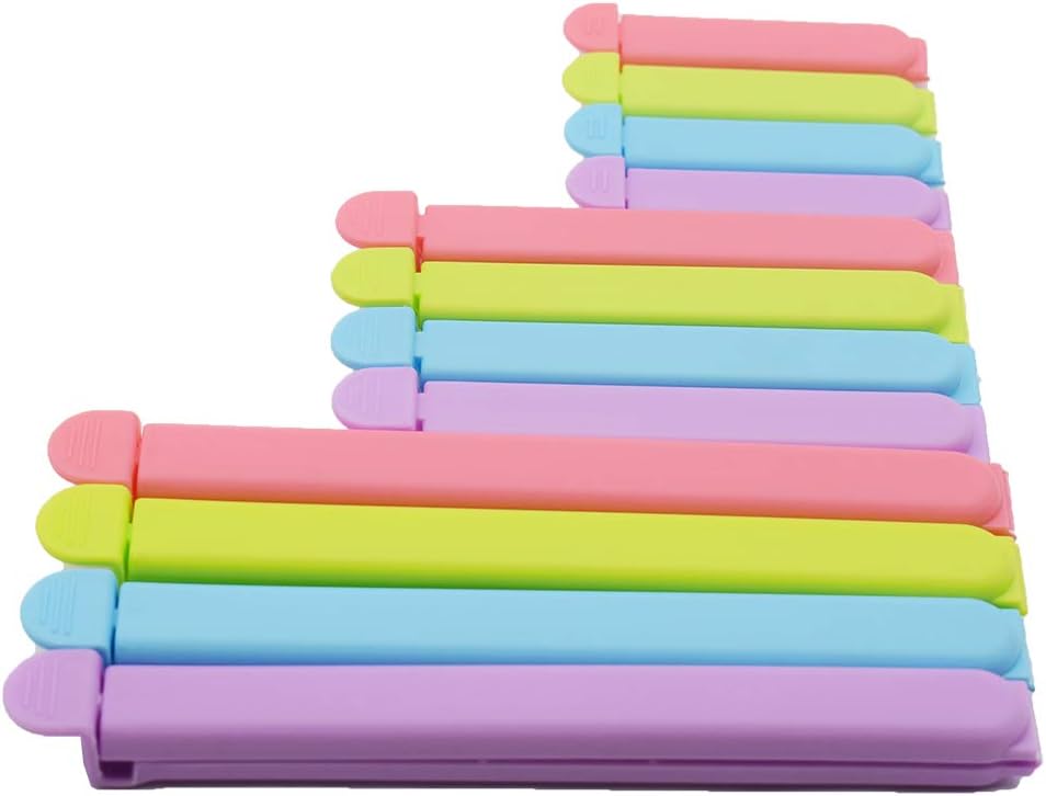 Aiamo 12-Pack Bag Sealing Clips for Food & Snacks - 3 Sizes (2.75", 4.33", 6.29"), Airtight, Freezer & Dishwasher Safe
