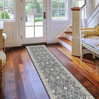 2x12 Non Slip Runners for Hallways: Washable Long Ultra Soft Kitchen Rug Vintage Floor Mat for Living Room Bedroom Accent Farmhouse Door Mat for College Dorm Stain Resistant Area Rug (Black, 2x12)