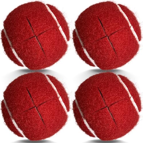Precut Tennis Balls for Walkers, 4 PCS Heavy Duty Long Lasting Glide Balls - Precut for Easy Installation, Universal Felt Pads for Walker Legs & Furniture, Floor Protectors (Red)