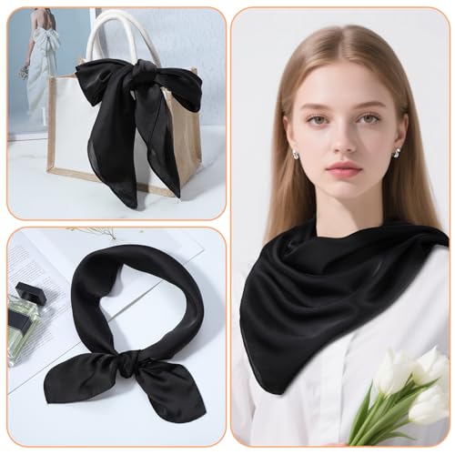 Black Head Scarf for Women - 27.5x27.5inch Square Solid Silk Headband Satin Hair Black Silk Scarf Satin Bandana3