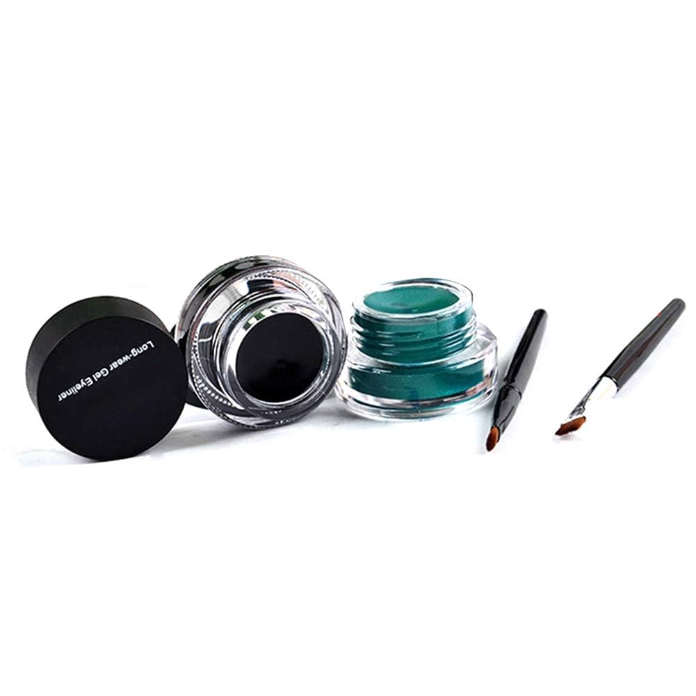 Eyeliner Dye Cream, 4Types Gel Eyeliner Set, Delineador de Ojos en Crema de Larga Duración con Pinceles de Maquillaje para Ojos, Delineador de Ojos a Prueba de Agua Delineador de Ojos No(Negro+Verde)