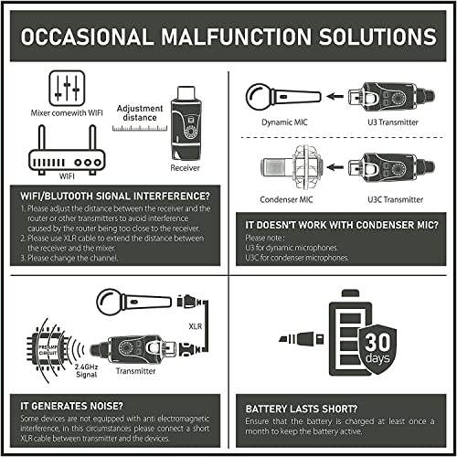 Xvive Sistema de microfone sem fio U3C 2,4 GHz XLR transmissor e receptor sem fio para microfone con