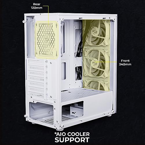 Image of ZEBRONICS Saturn Mid-Tower Premium Gaming Cabinet, ATX /M-ATX /M-ITX, 4 x 120 mm Front, 1 x 120 mm Rear Fan, RGB Inner Glow, LED Strip with Control Switch, Tempered Glass Side Panel, USB 3.0, USB 2.0