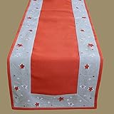Material: 100 % Polyester Raebel OHG Tischläufer rot 40 x 140 cm hellgrau Silber Stickerei Sterne Tischdecke Weihnachtsdecke Weihnachtsdeko Mitteldecke Tischdekoration weihnachtlich