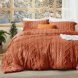 Bedsure Tufted Boho Comforter Set Queen Size - Terracotta Boho Bed Set, GentleSoft™ 3 Pieces Farmhouse Shabby Chic Embroidery Bedding, Gifts for Woman, Soft Jacquard Queen Comforter for All Seasons