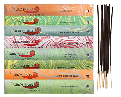 Auroshikha Agarbathies ~ Yoga & Meditation  ~ Sage, White Lotus, Rosemary, Lemongrass, Vertivert, Sandal-Saffron, Eucalyptus and Pine