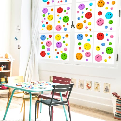 Image of Whaline 9 Sheet Smile Face Window Clings Colorful Cute Happy Face Window Decals Double-Sided Reusable Glass Sticker for Home Back to School Classroom Office Nursery Windows Decor