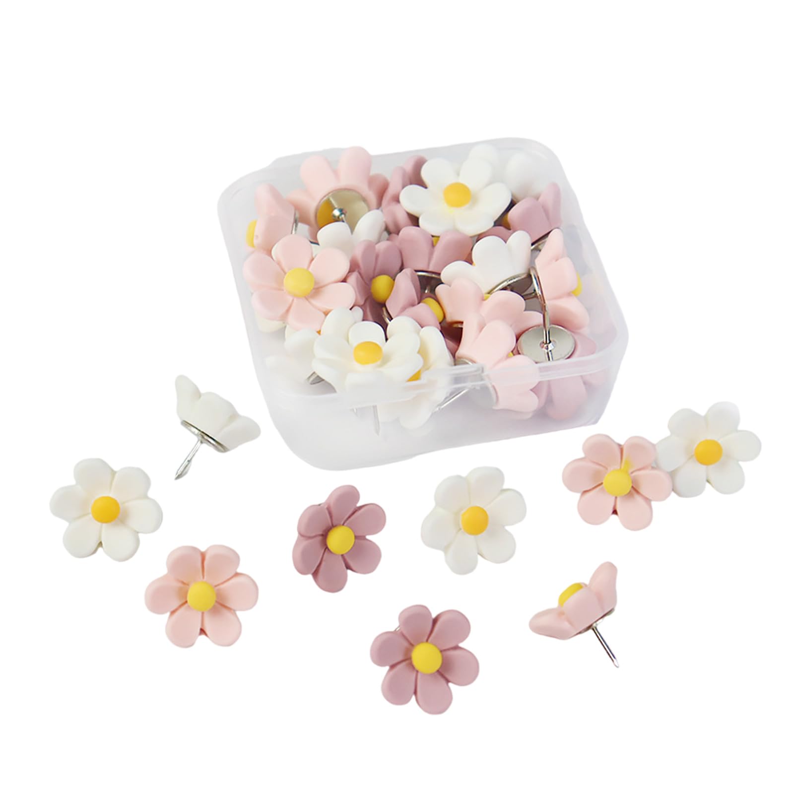 20 / 30Pcs Flower Push Pin Map Pins with Case Cork Notice Board Thumb Tacks Notice Board Pin Drawing Pins for Map Tacks