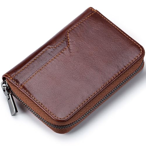 Genuine Leather Wallet for Men Bifold RFID Blocking Wallets with Zipper, Multi Card Holder Wallets Small Men's Leather Wallet (Brown)