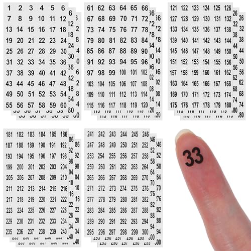 Mabor Lot de 15 feuilles d'autocollants ronds numérotés de 1 à 300, petites étiquettes transparentes pour inventaire de bacs de rangement, boîte à outils, organisation et classification