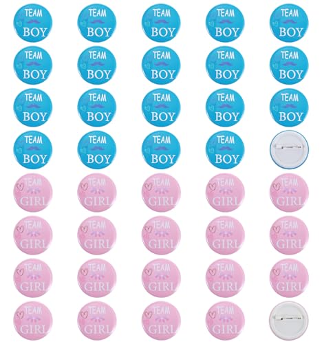 40 Stück Gender Reveal Party Button-Pins, Boy or Girl Deko Set, Perfekt für Baby Shower Party, Geburtstagsfeier & Team Spiel (Blau, Rosa)