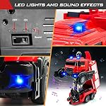 Remote Control Fire Truck with Led Sounds,RC Fire Truck Car Toy with 3pcs Small Firetrucks 10pcs Roadblock Models, One Button Press Spraying Water Transformer Fire Truck Toys for Kids Toddlers Boys