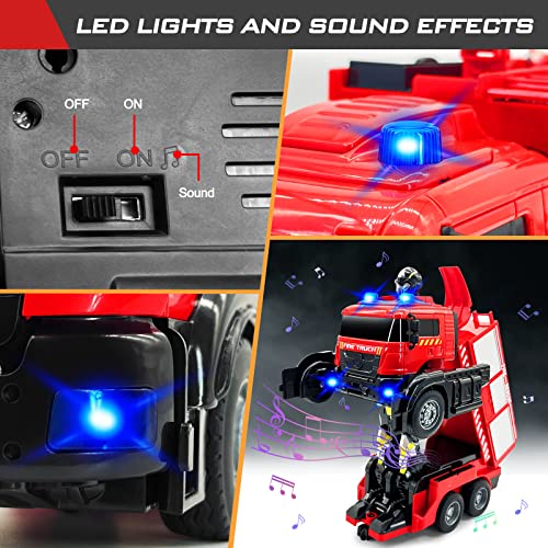 Remote Control Fire Truck With Led Sounds,Rc Fire Truck Car Toy With 3Pcs Small Firetrucks 10Pcs Roadblock Models, One Button Press Spraying Water Transformer Fire Truck Toys For Kids Toddlers Boys #TOP4