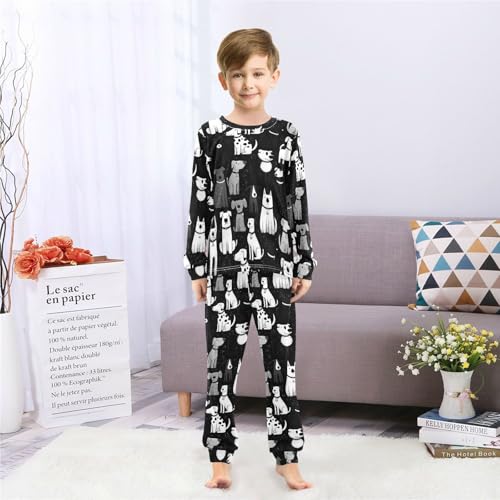 Long Sleeve Pajama Set for Girls Boys,Dogs Sitting and Standing Comfy Crewneck Sleepwears,Soft Kid's Homewear Clothes Underwear Sets 5T4