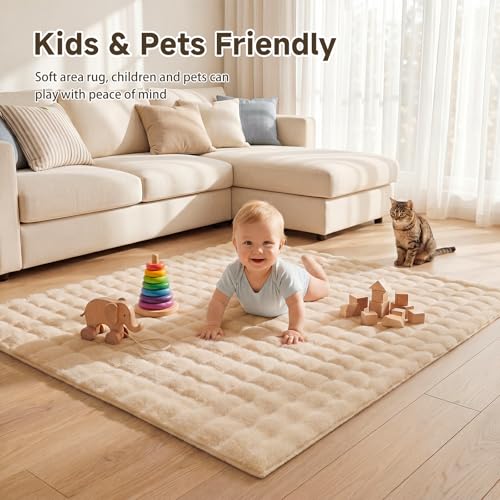 Pauwer Area Rugs for Living Room 3x5, Fluffy Faux Fur Bedroom Rug, Beige - image 7
