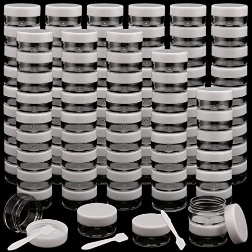 ZOENHOU 100 Pack 5 Gram Empty Cosmetics Container with Lids, Clear Round Smaple Pot Jar Plastic for Beads Earrings, Creams