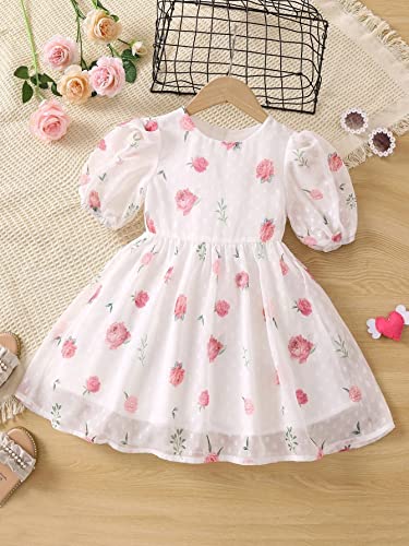 Image of TAGAS Girls Swiss Dot Floral Print Dress Sleeve Less Round Neck Elastic Waist Dress for Girls(KD-399)