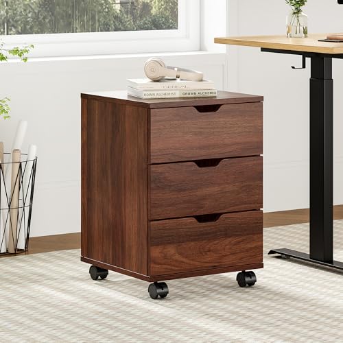 Image of Farini 3-Drawer Under Desk Wooden File Storage Cabinet with Lockable Caster for Home Office,Brown,Required Assembly