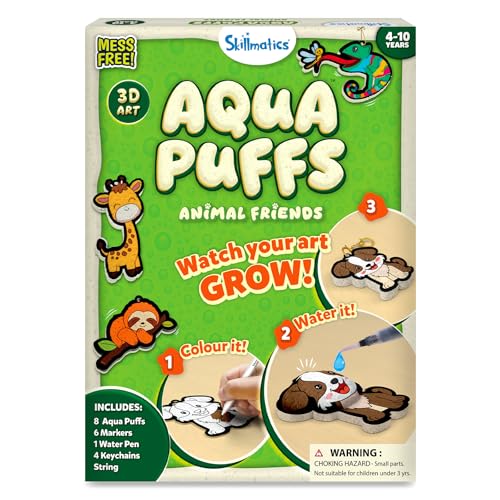 Image of Skillmatics Aqua Puffs - 3D Art Kit, Animals, Mess-Free Painting Craft for Kids, DIY Colour & Inflate Activity, Travel Toys & Creative Gifts for Girls & Boys Ages 4, 5, 6, 7, 8, 9, 10