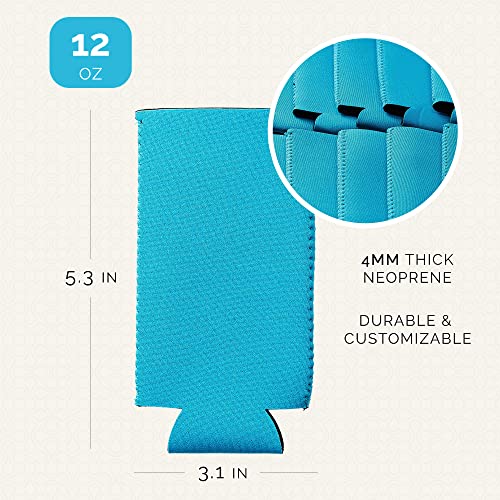 Image of Slim Can Cooler Sleeve 12 Pack - Blank Neoprene Insulated Can Coolers for 12 oz Skinny Beer & Soda Cans - Sublimation Ready Drink Sleeves for Heat Press, Custom Printing & Party Favors (Sky Blue)