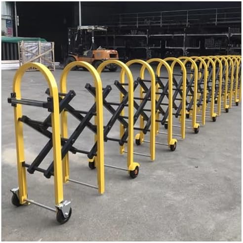 Retractable Mobile Security Barrier - Expandable Metal Barricade with Wheels for Driveway Isolation - Durable Yellow Safety Gate (1.2m x 6m) - Portable & Versatile Solution