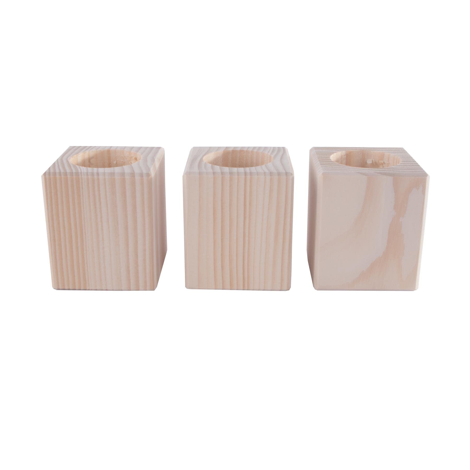 WooDeeDoo Square Wooden Tea Light Candle Holder | Pinewood | 3x Small | 60 x 60 x 70 mm | Unpainted Plain Blank Decorative Wood for Craft Decoupage