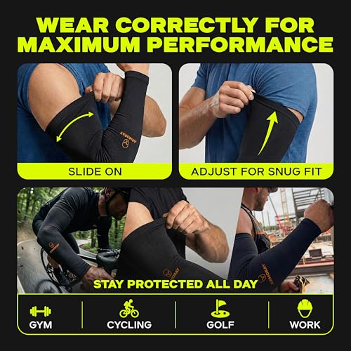 Image of ARMORAY Arm Sleeves for Men or Women - Compression Warmers to Cover Tattoo - for Basketball Golf Running Football Cycling or Sun Protection