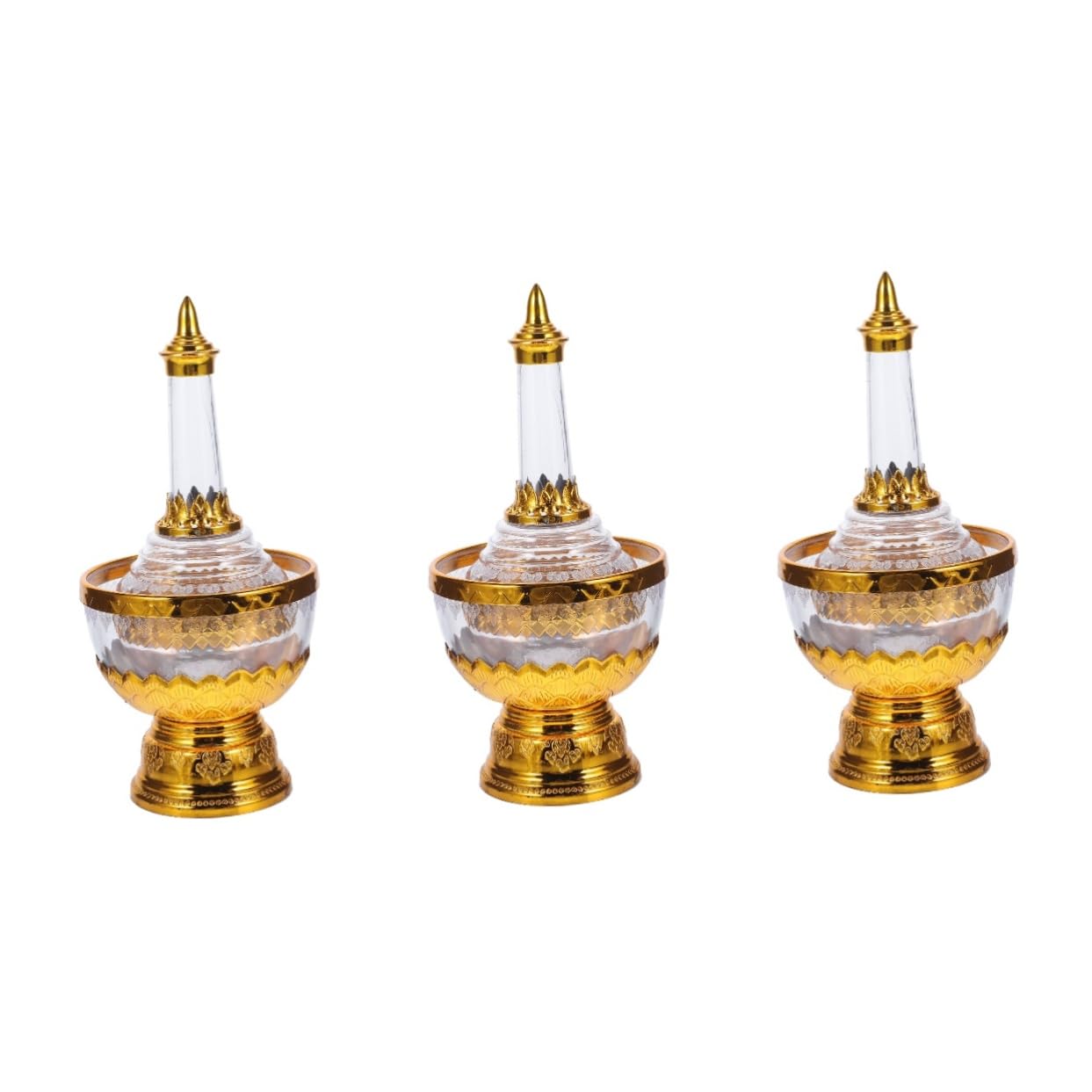 3 Sets Wasserversorgungsbecher, Tropfflasche, heiliger Becher, Fengshui-Klangschale, Feng Shui-Anbetungsschale, Tempel, Kupferschale, Meditationsschale, thailändisches Opfertablett, Kunststoff, Messin