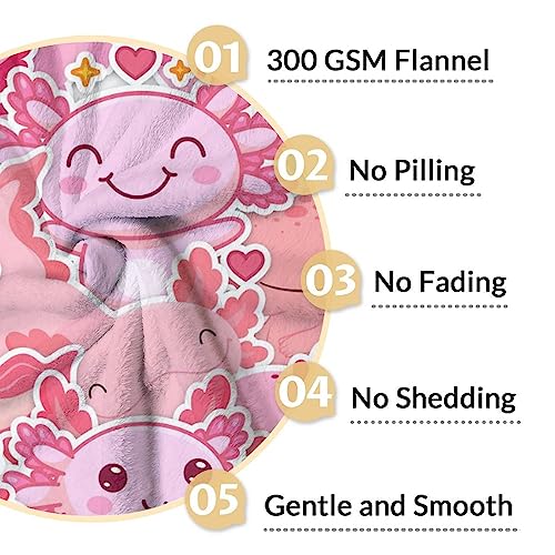 Girl Blanket - 50x60 Inches Cute Axolotl Throw - Pink Soft Fuzzy Blankets for Bed, Couch & Living Room